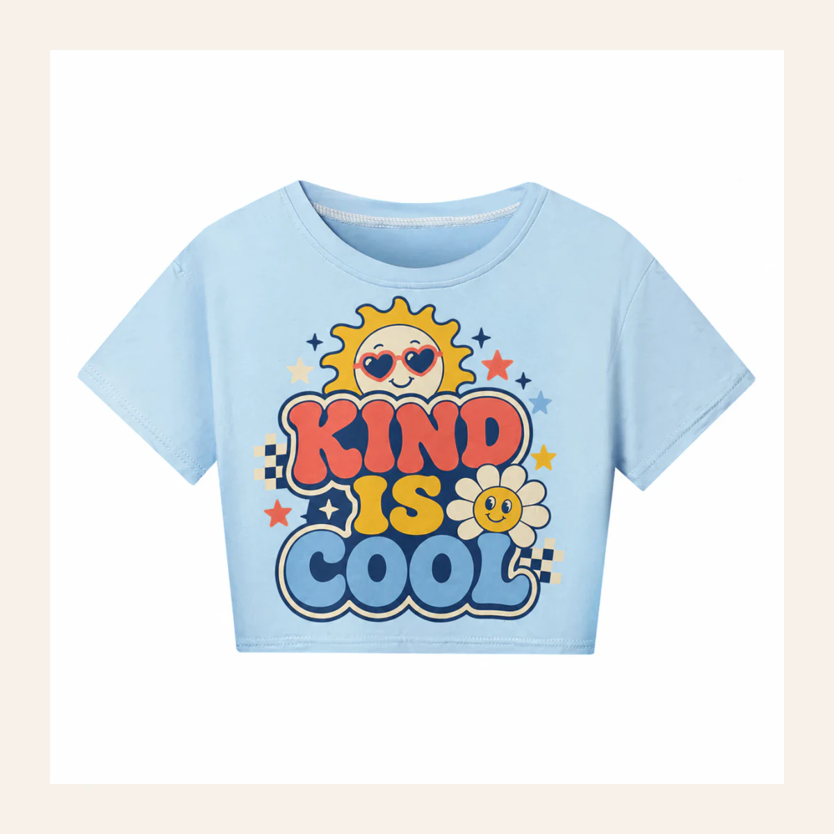 Kind Is Cool Custom Kids Cropped Short-Sleeve Top AI-rendered from the exact blank product, shown in an alternate clean ecommerce presentation