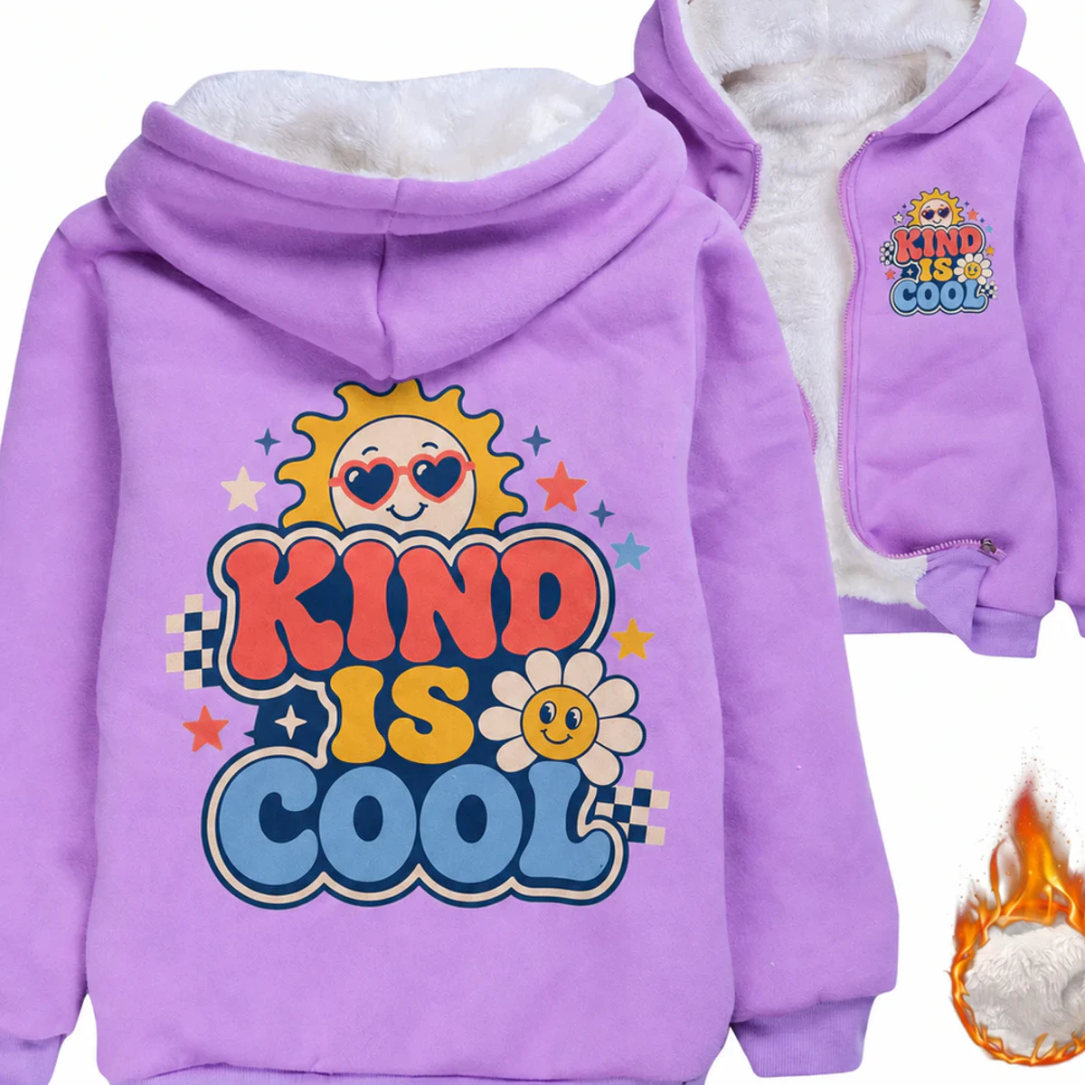 Kind Is Cool Custom Kids Thick Zip Winter Jacket AI-rendered from the exact blank product, showing integrated print and fabric detail