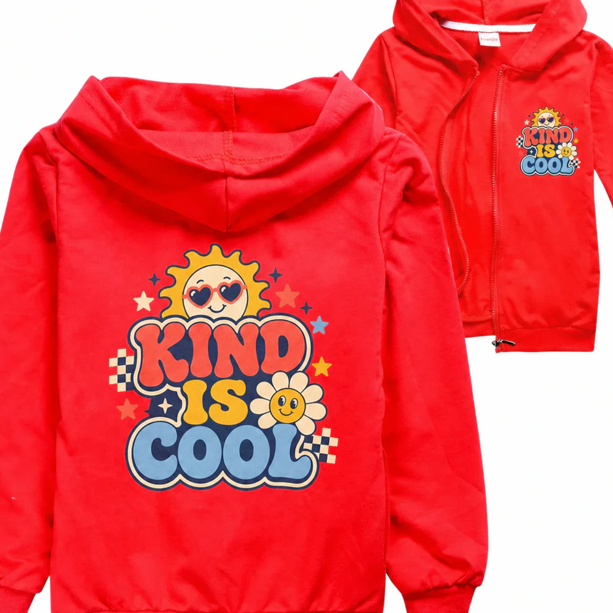 Kind Is Cool Custom Kids Zip-Up Cardigan Jacket AI-rendered from the exact blank product, showing integrated print and fabric detail