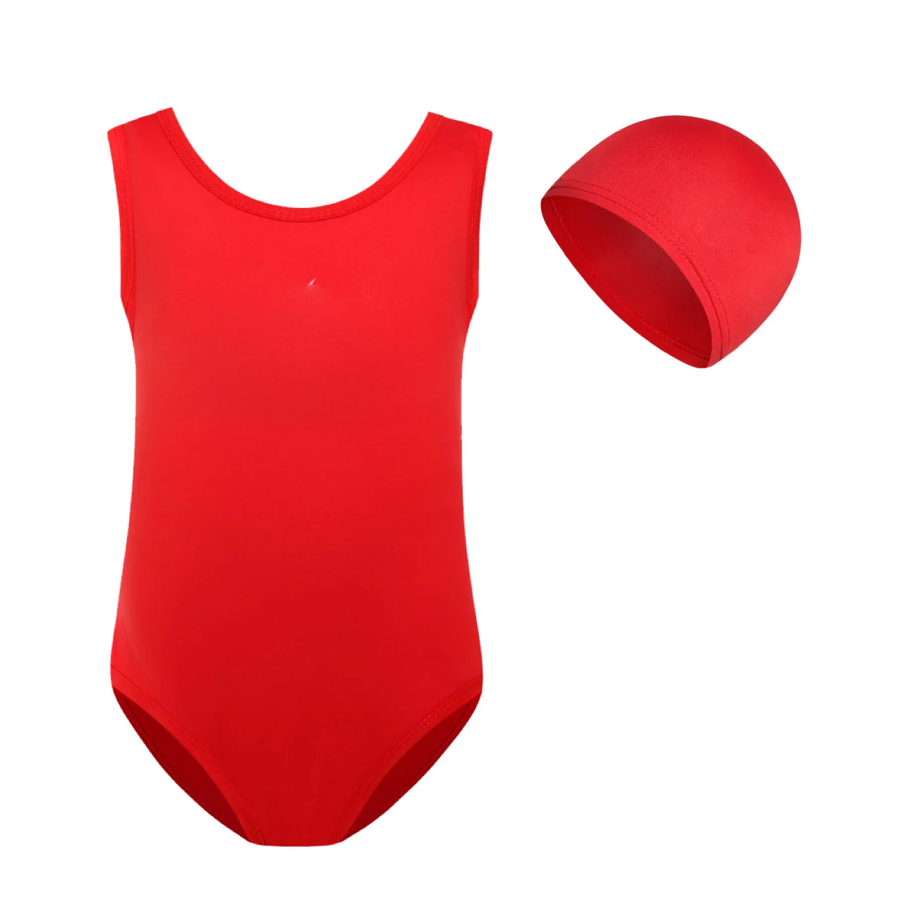 Custom Girls Swimsuit and Cap Set — Style 1 with a digital customization preview