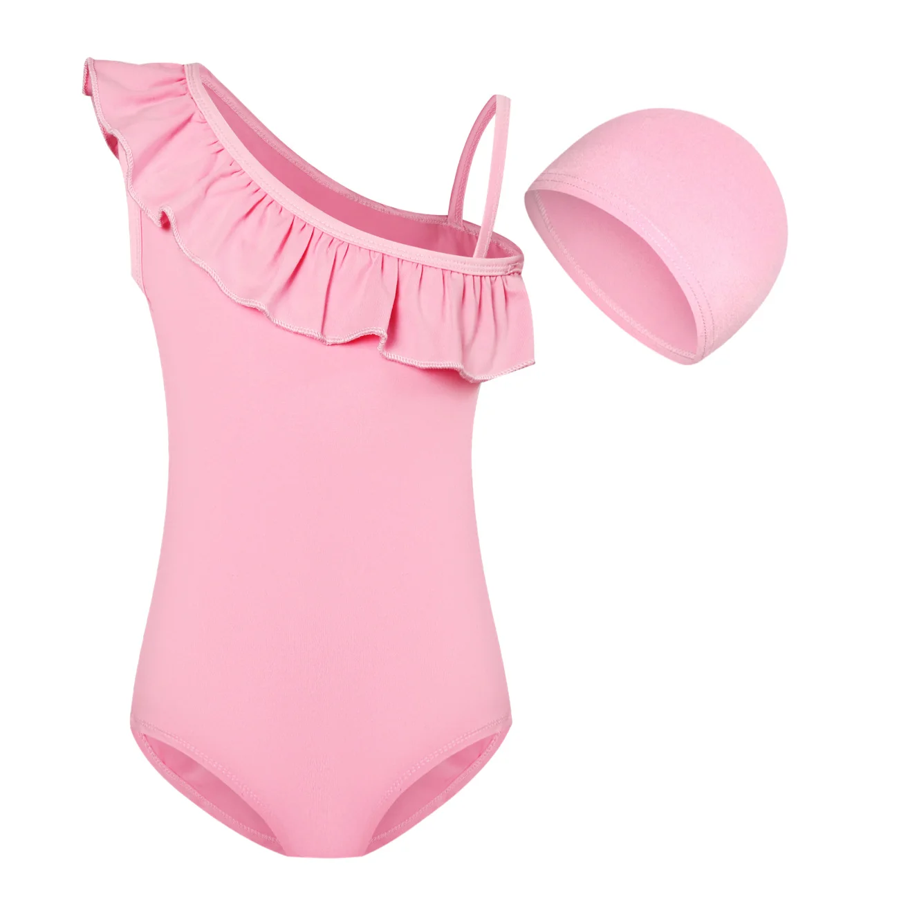 Custom Girls Swimsuit and Cap Set — Style 3 with a digital customization preview