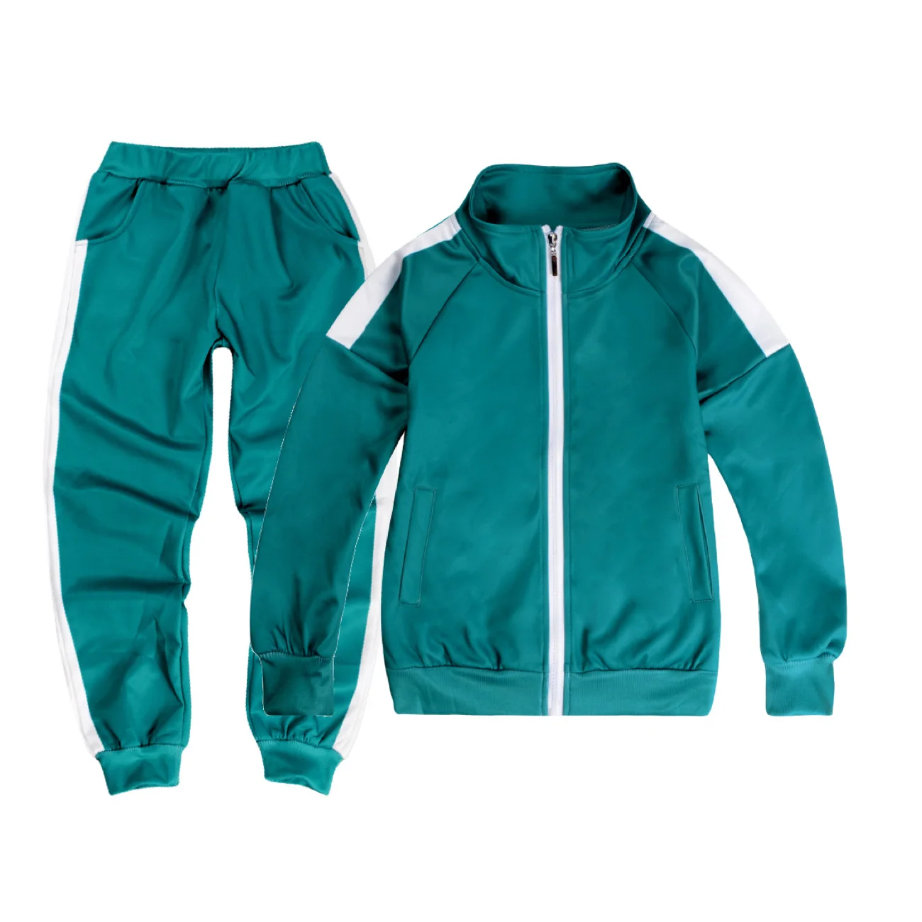 Custom Kids Color-Block Jacket and Pants Set with a digital customization preview