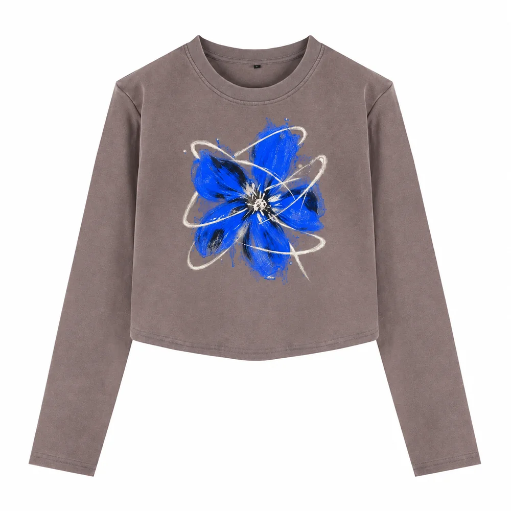 Curved-hem cropped crew-neck long-sleeve tee · A feeling worth keeping · Front