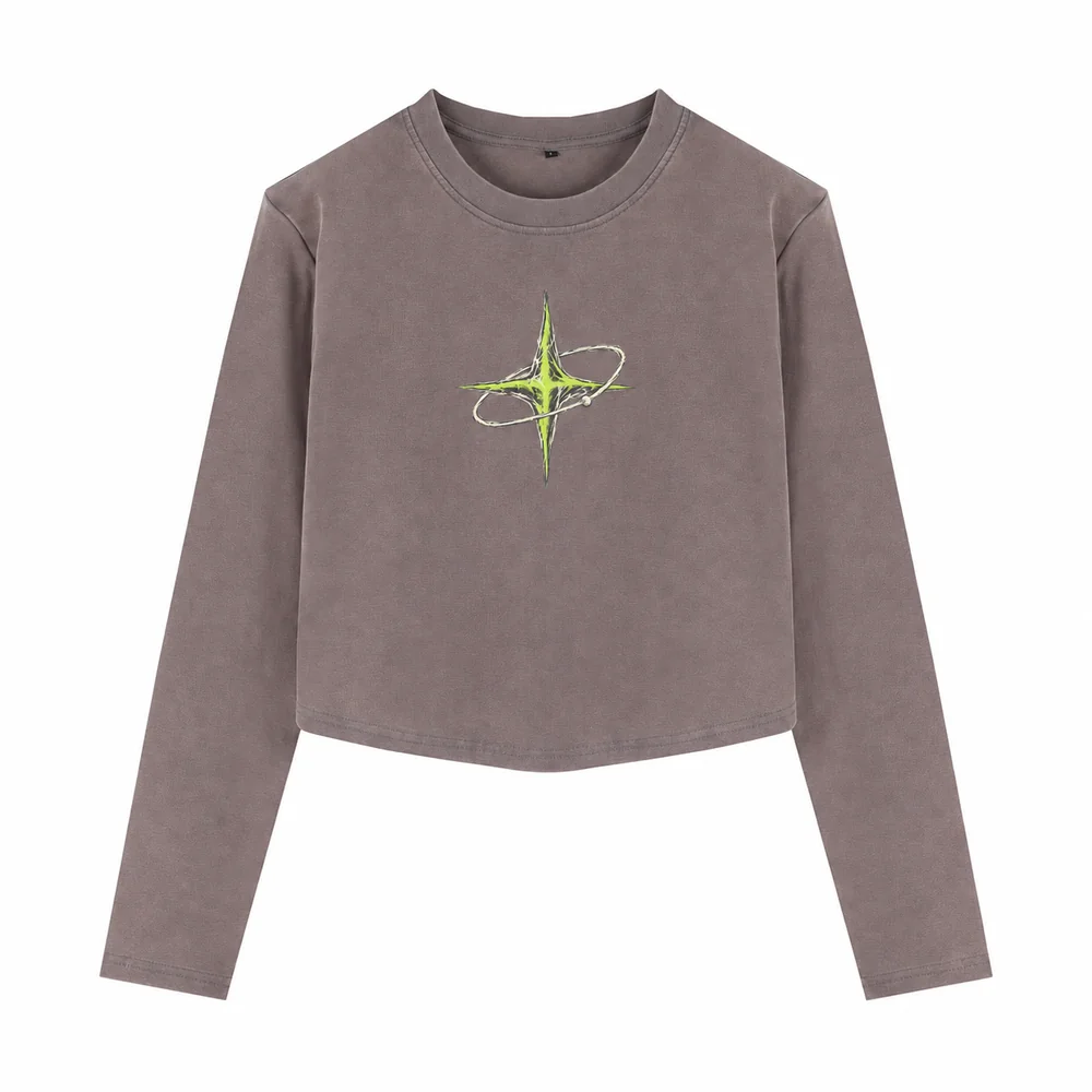 Curved-hem cropped crew-neck long-sleeve tee · Private signal · Front