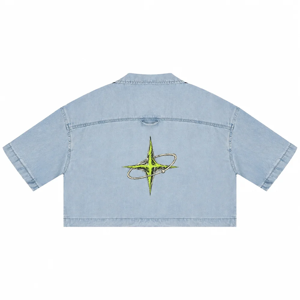 Washed cropped denim shirt · Private signal · Back