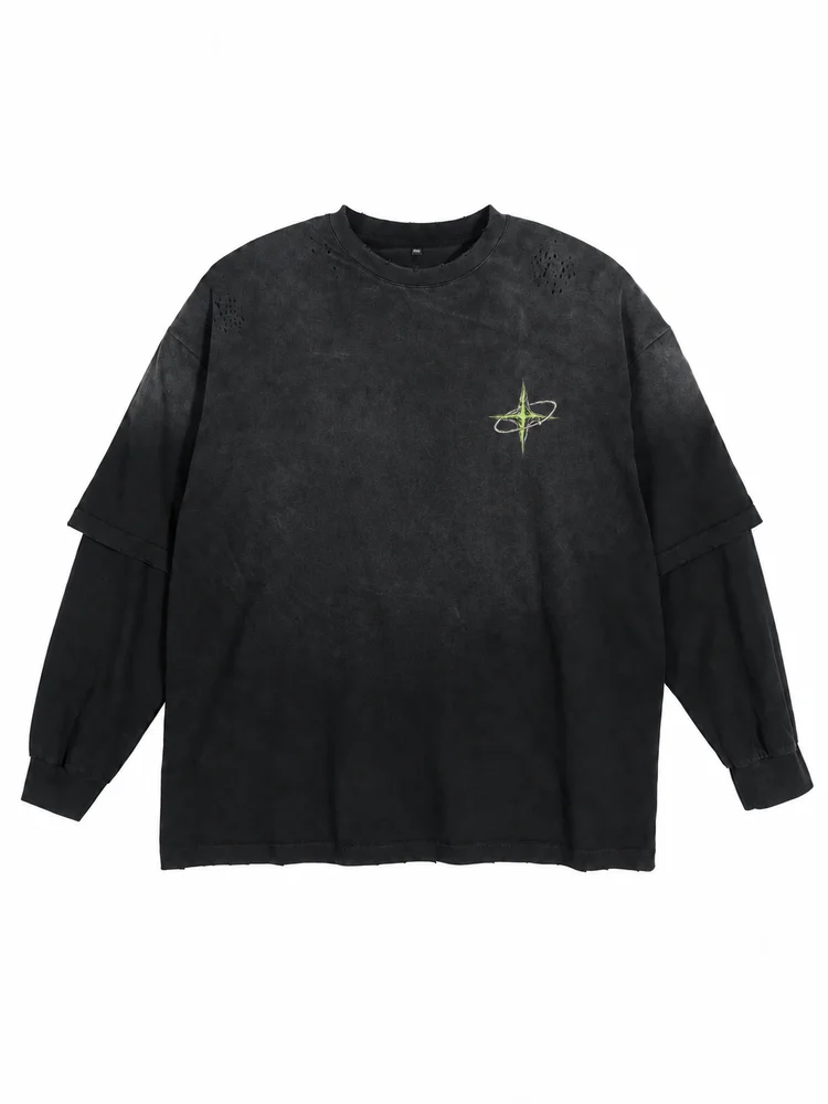 Distressed layered-sleeve tee · Private signal · Front