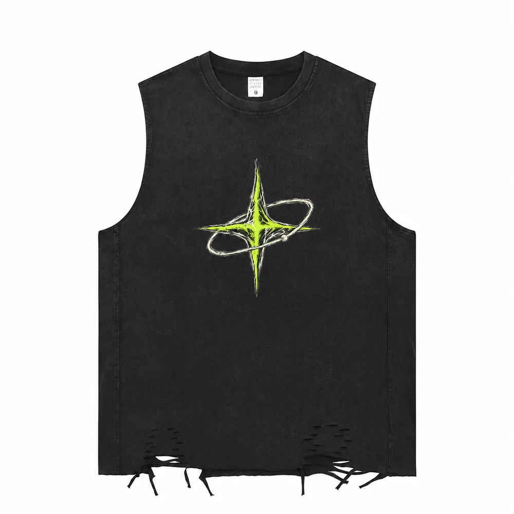 Distressed raw-hem sleeveless tee · Private signal · Front