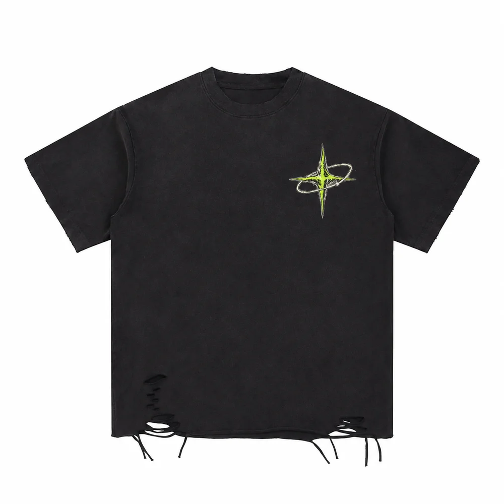 Distressed-hem relaxed tee · Private signal · Front