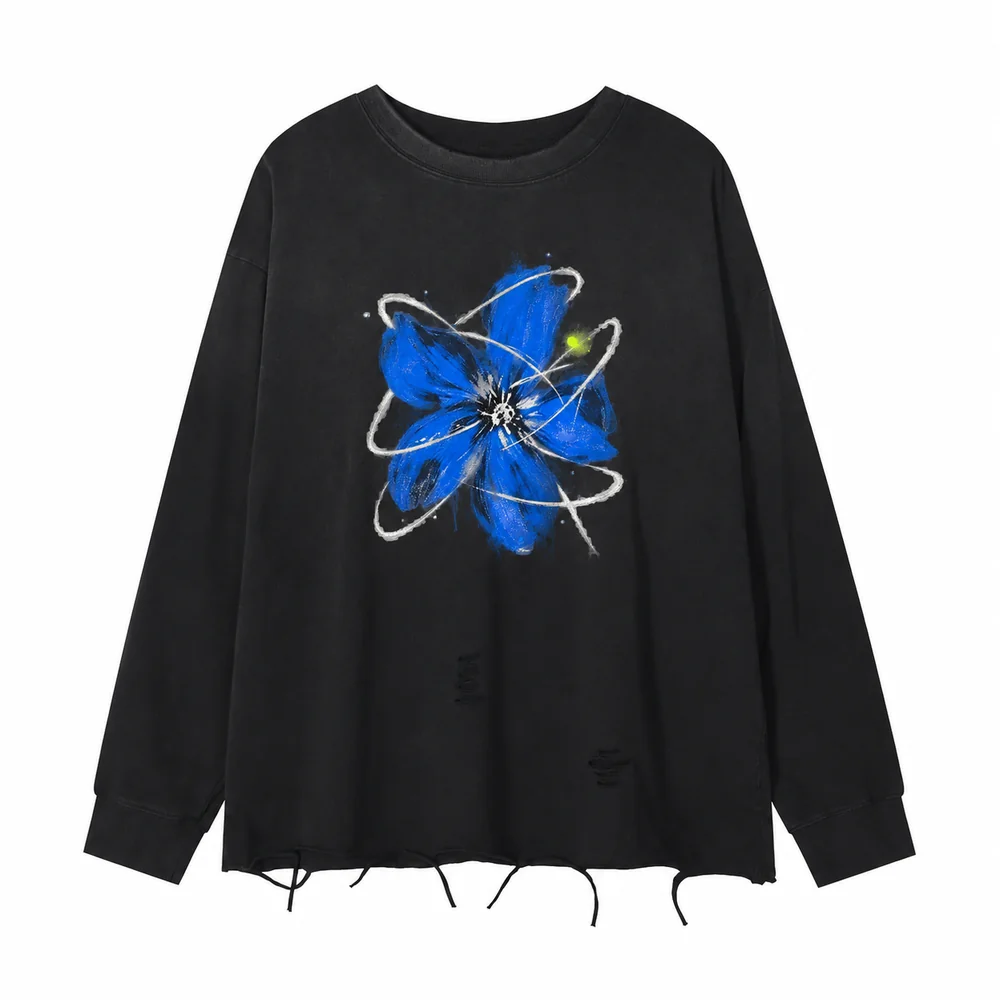 Distressed raw-hem long-sleeve tee · A feeling worth keeping · Front