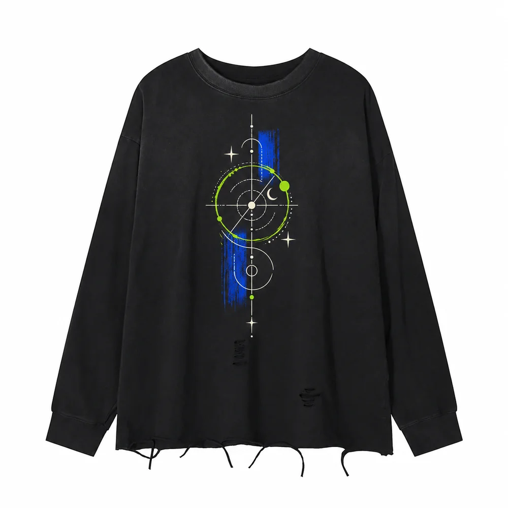 Distressed raw-hem long-sleeve tee · Your own coordinates · Front