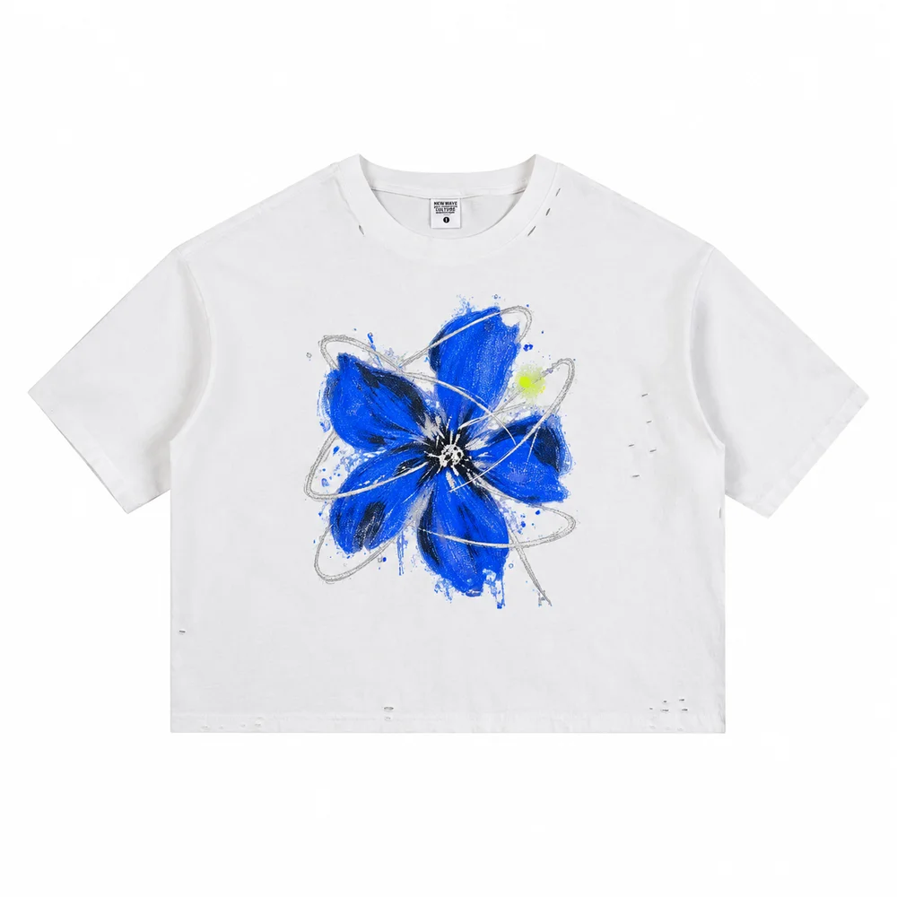Relaxed distressed crew-neck tee · A feeling worth keeping · Front