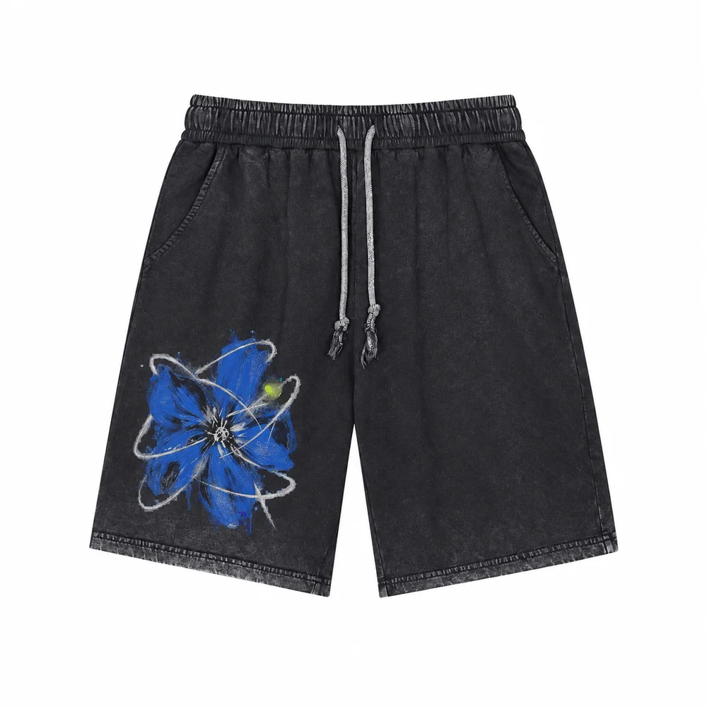 Faded drawstring shorts · A feeling worth keeping · Front