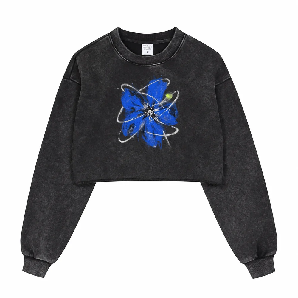 Distressed cropped sweatshirt · A feeling worth keeping · Front