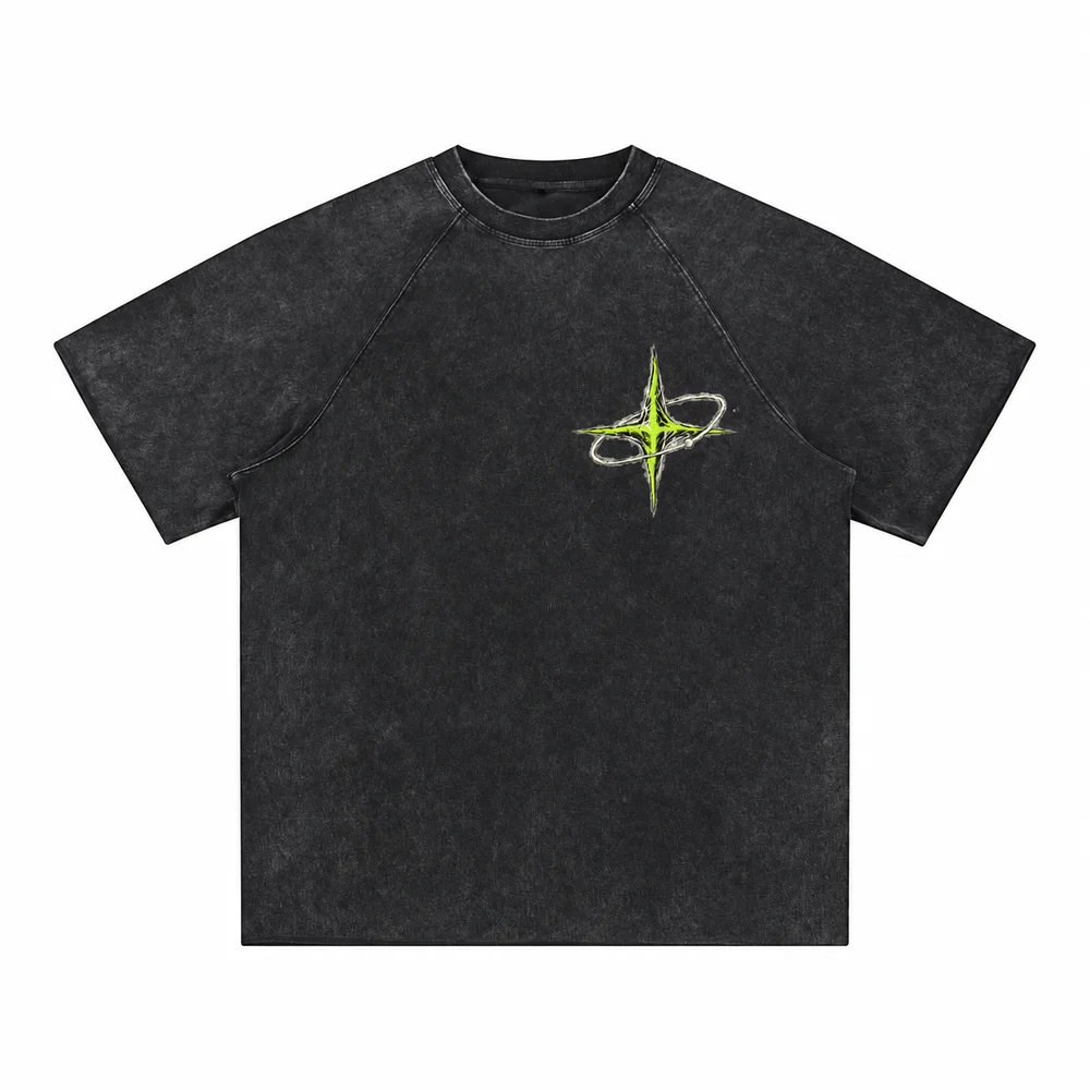 Snow-wash raw-edge raglan tee · Private signal · Front