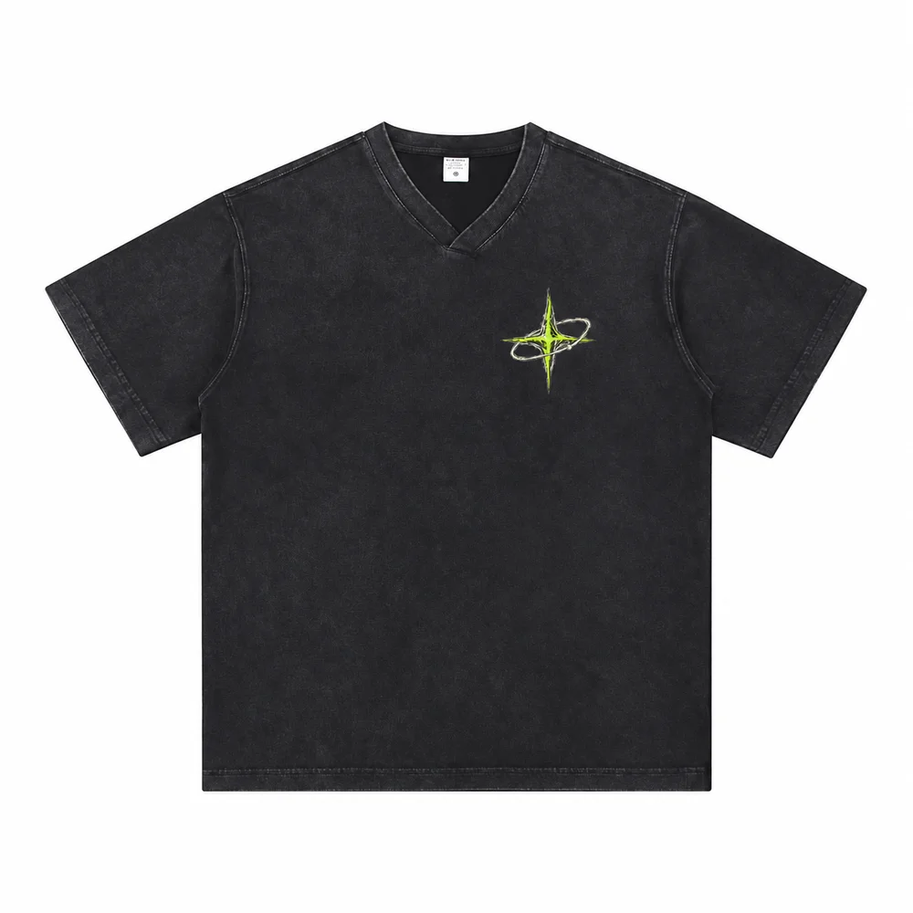 Washed relaxed V-neck tee · Private signal · Front