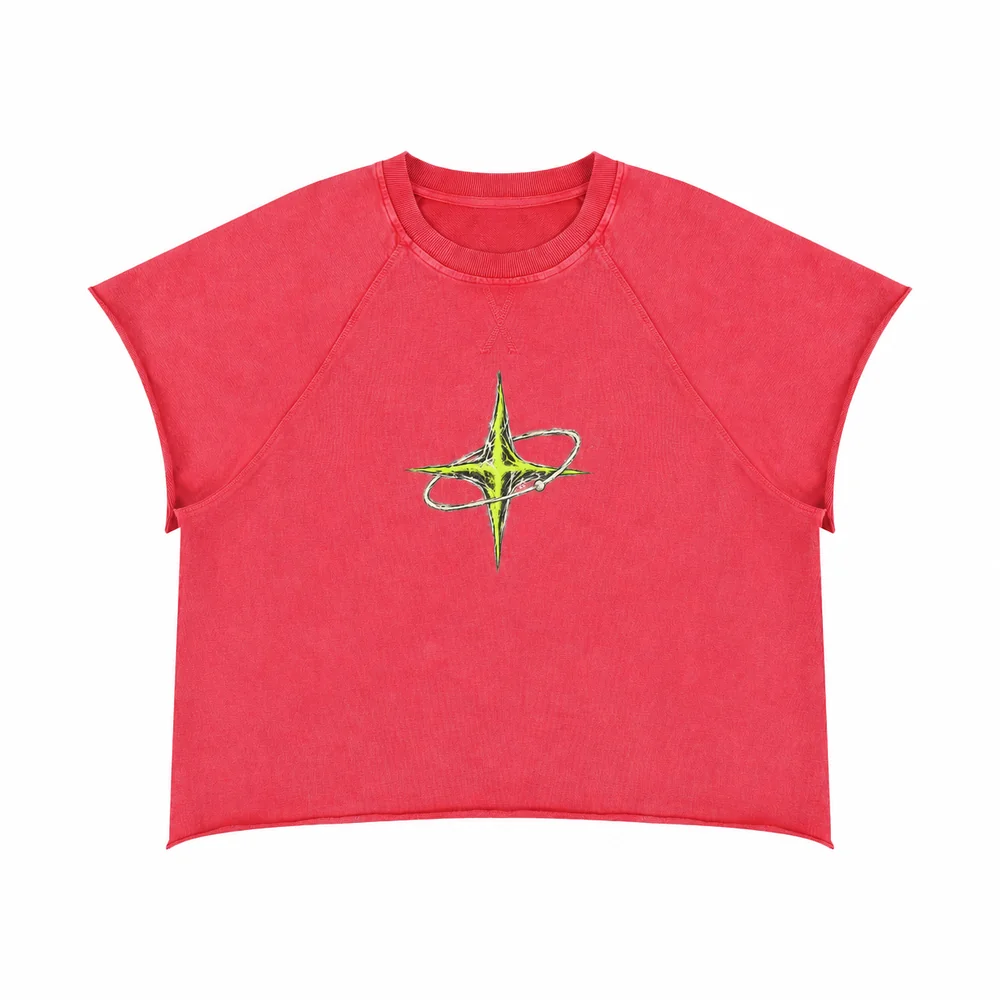 Raw-edge raglan cap-sleeve tee · Private signal · Front