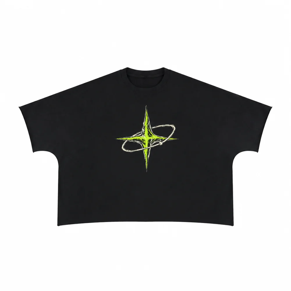 Raw-edge cropped boxy tee · Private signal · Front
