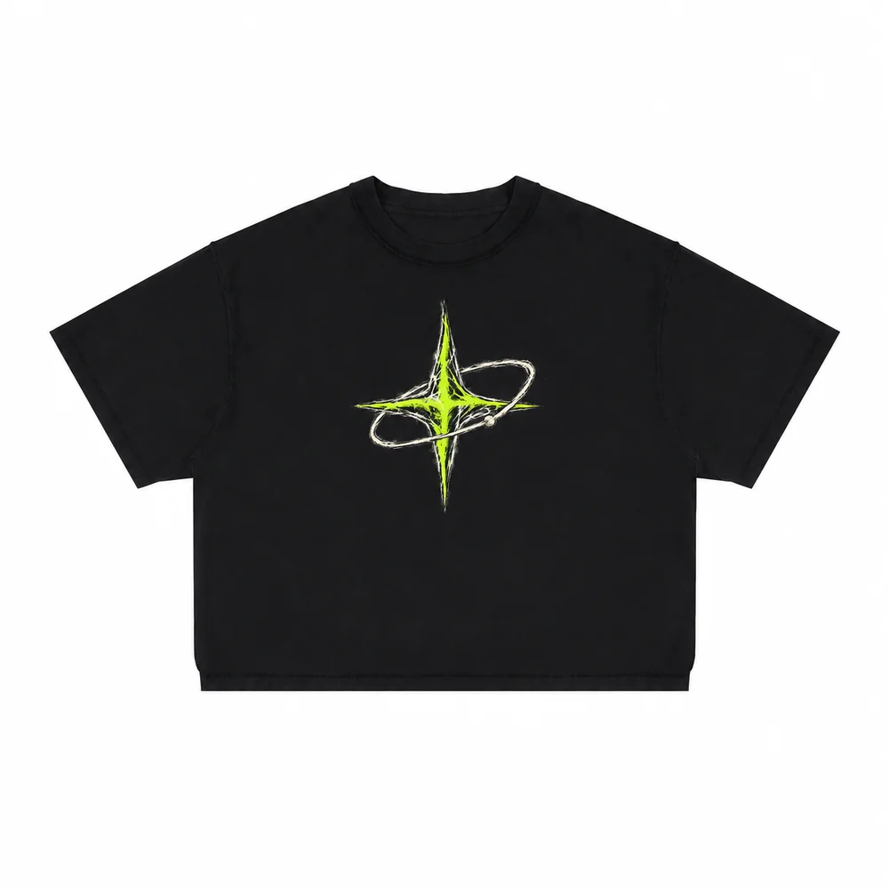 Panel-seam cropped crew-neck tee · Private signal · Front