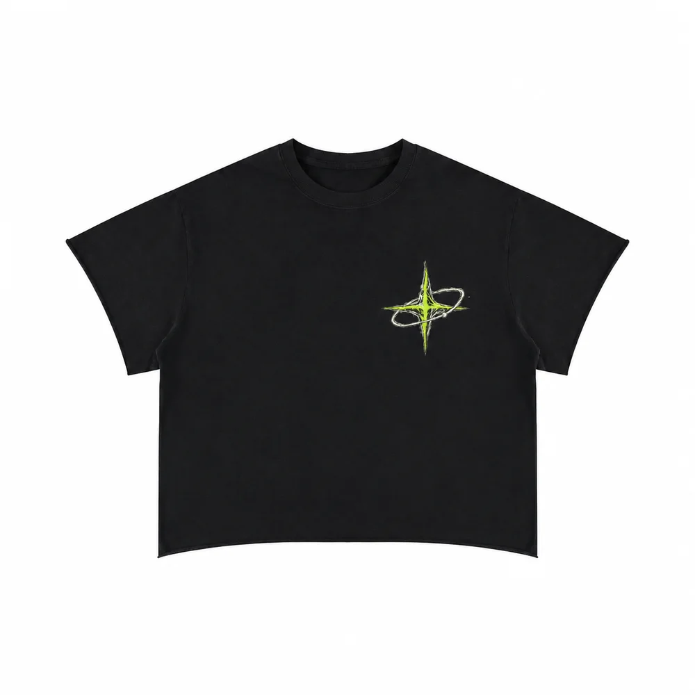 Snow-wash cropped boxy tee · Private signal · Front