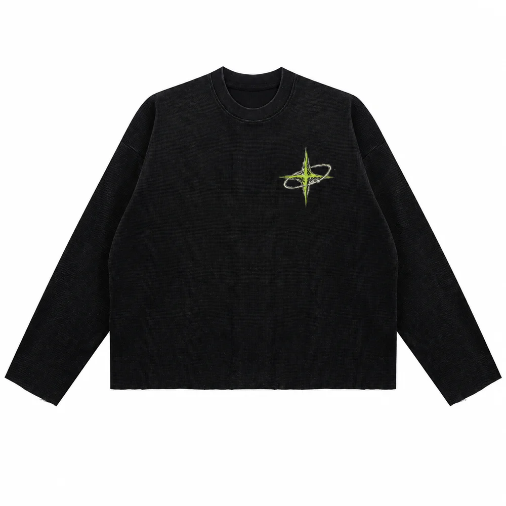 Raw-edge waffle long-sleeve tee · Private signal · Front