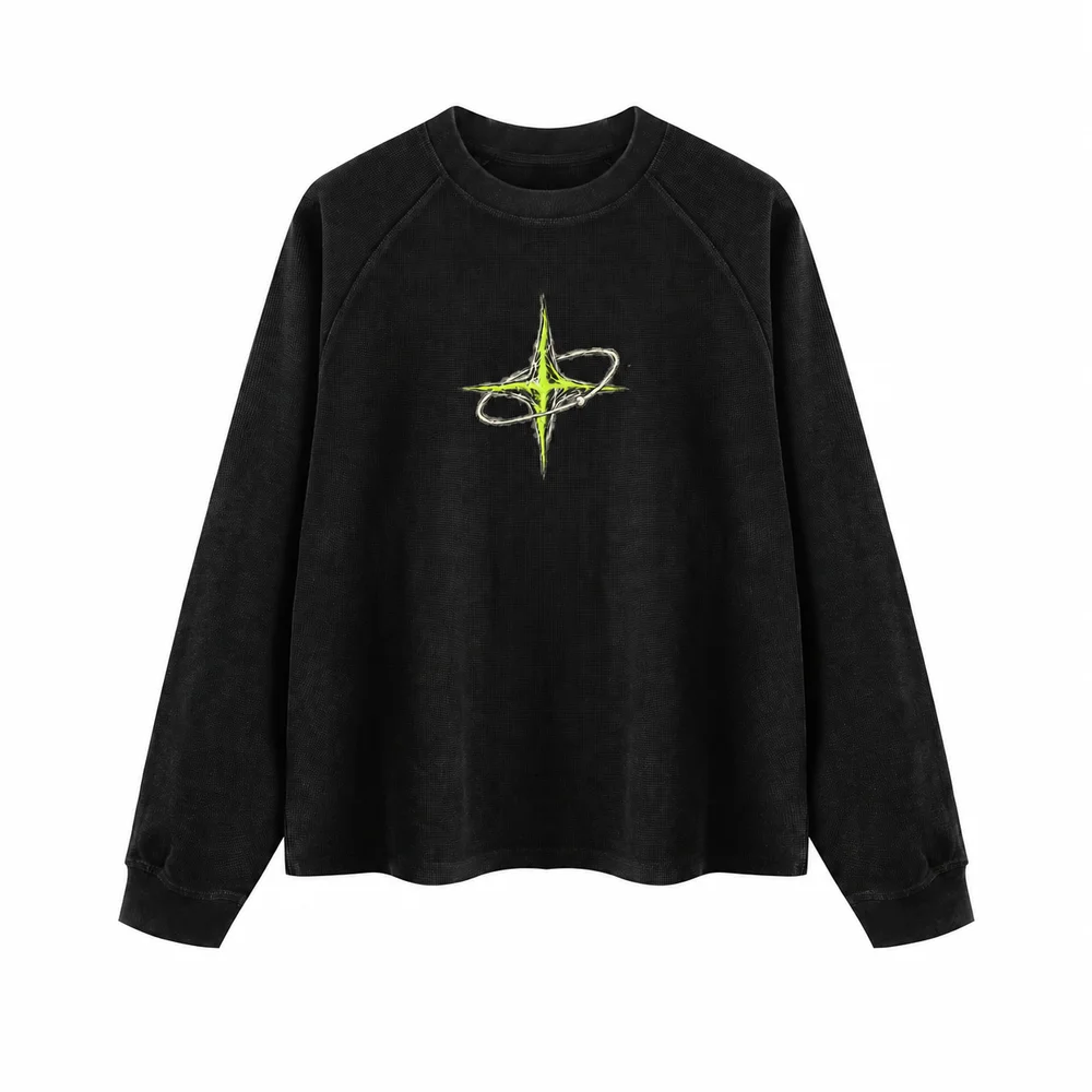 Washed waffle raglan long-sleeve tee · Private signal · Front