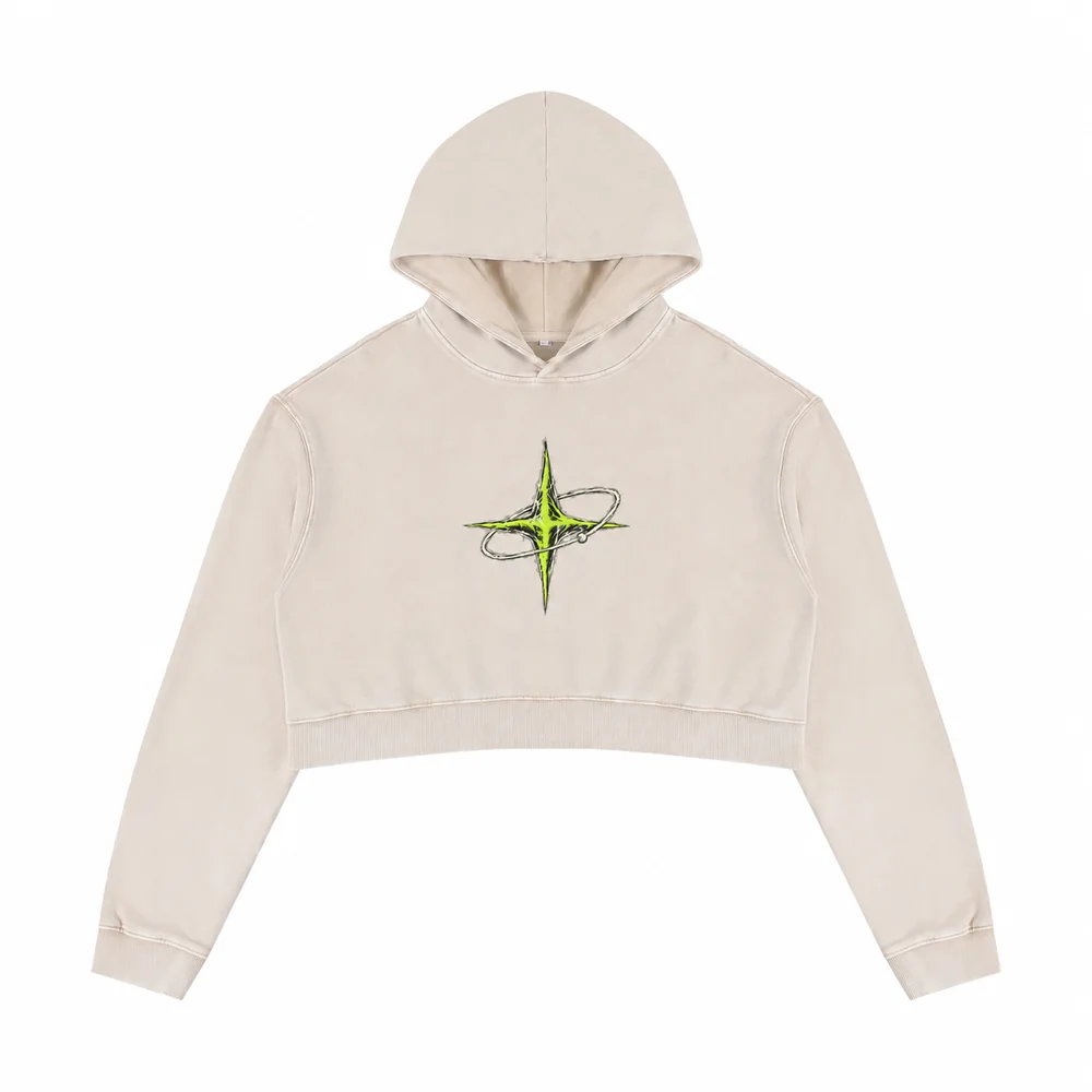 Cropped washed pullover hoodie · Private signal · Front