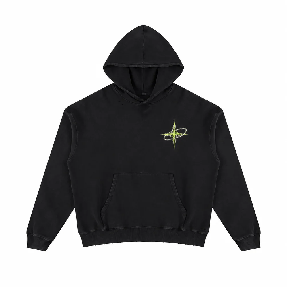Cropped washed pullover hoodie · Private signal · Front