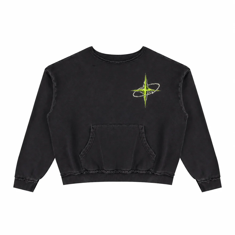 Raw-edge kangaroo-pocket sweatshirt · Private signal · Front