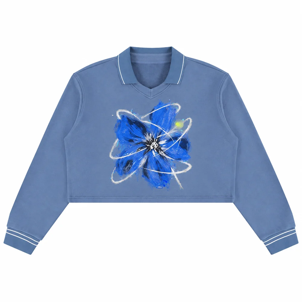 Cropped contrast-rib polo pullover · A feeling worth keeping · Front