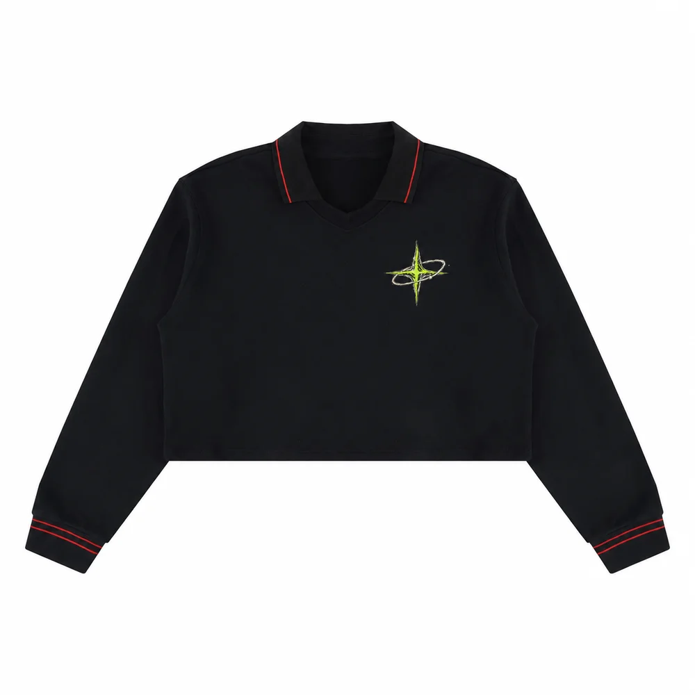 Cropped contrast-rib polo pullover · Private signal · Front