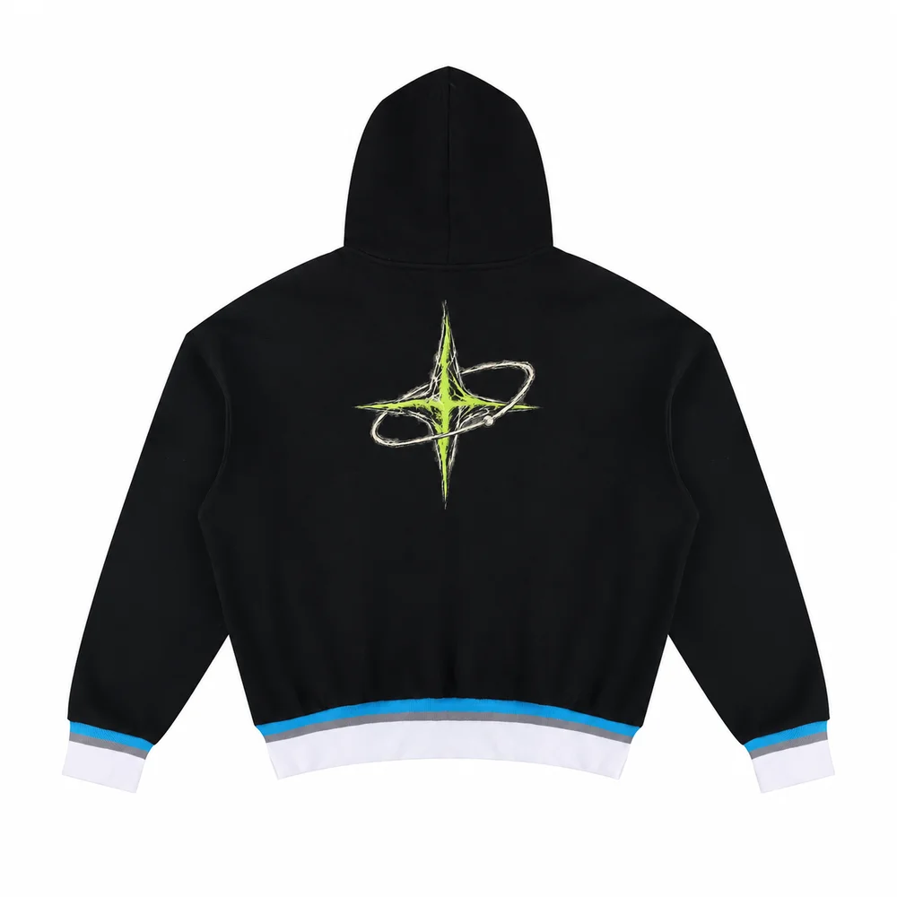Contrast-rib pullover hoodie · Private signal · Back