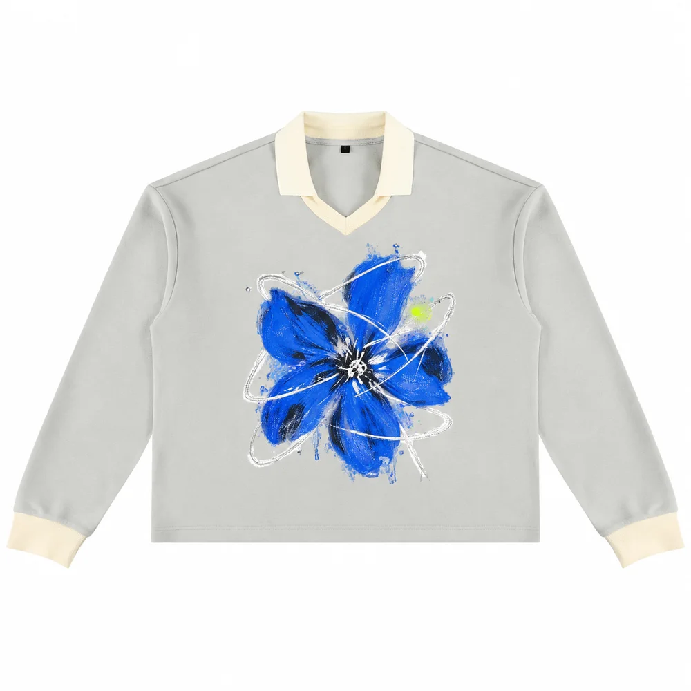 Cropped contrast-collar long-sleeve pullover · A feeling worth keeping · Front