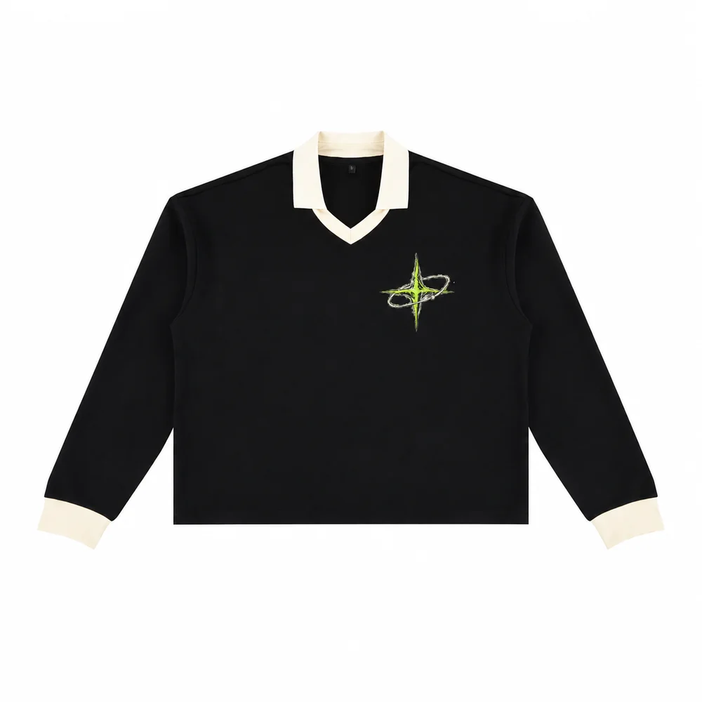 Cropped contrast-collar long-sleeve pullover · Private signal · Front