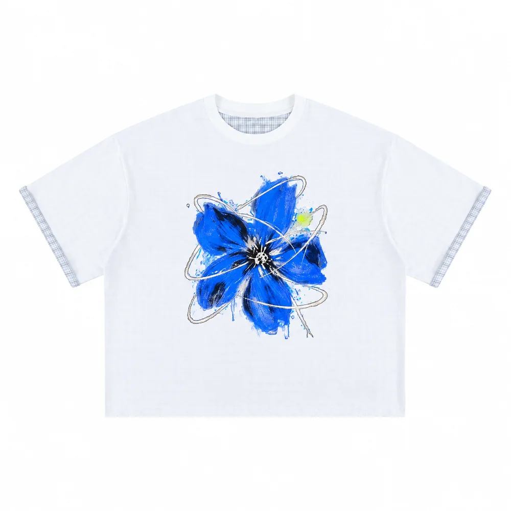 Plaid-trim relaxed crew-neck tee · A feeling worth keeping · Front