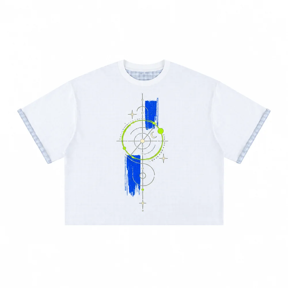 Plaid-trim relaxed crew-neck tee · Your own coordinates · Front