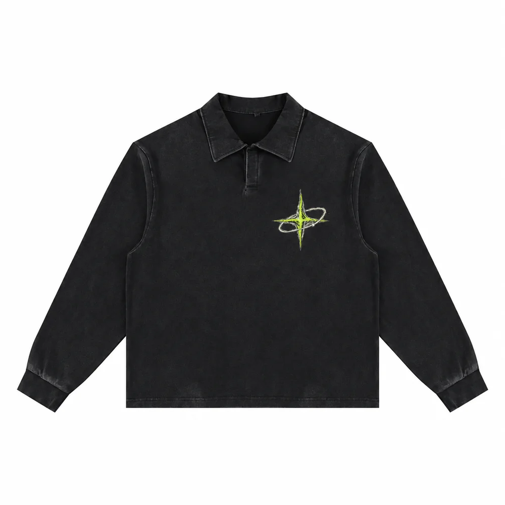 Relaxed long-sleeve polo · Private signal · Front