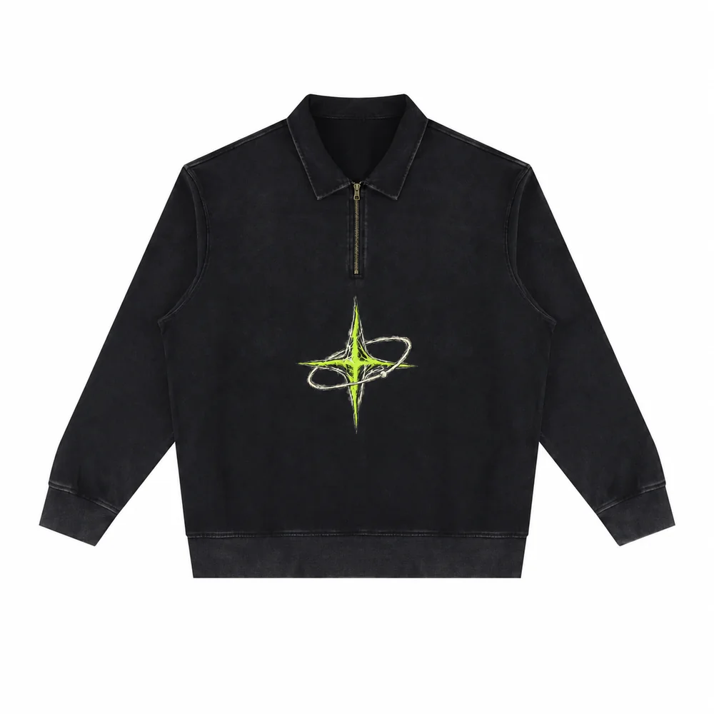 Zip-placket long-sleeve polo · Private signal · Front