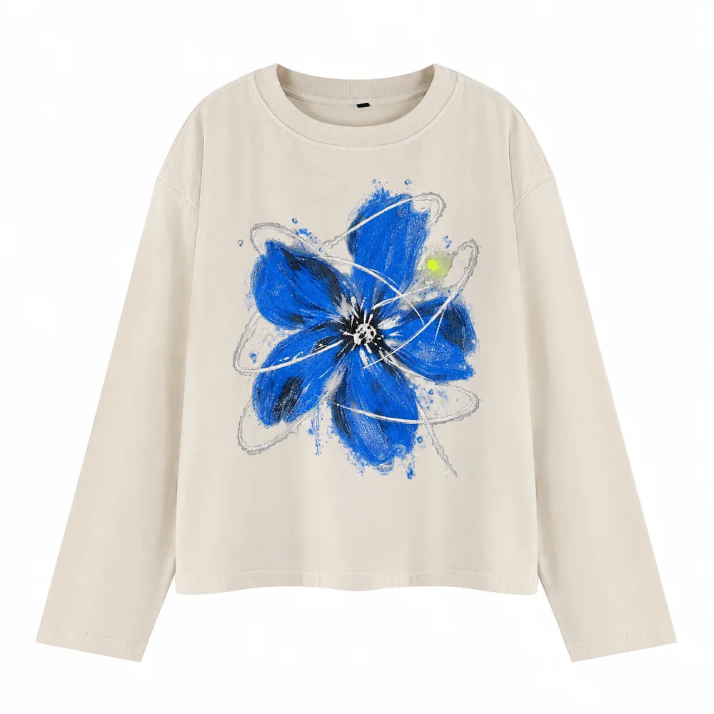 Washed relaxed crew-neck long-sleeve tee · A feeling worth keeping · Front