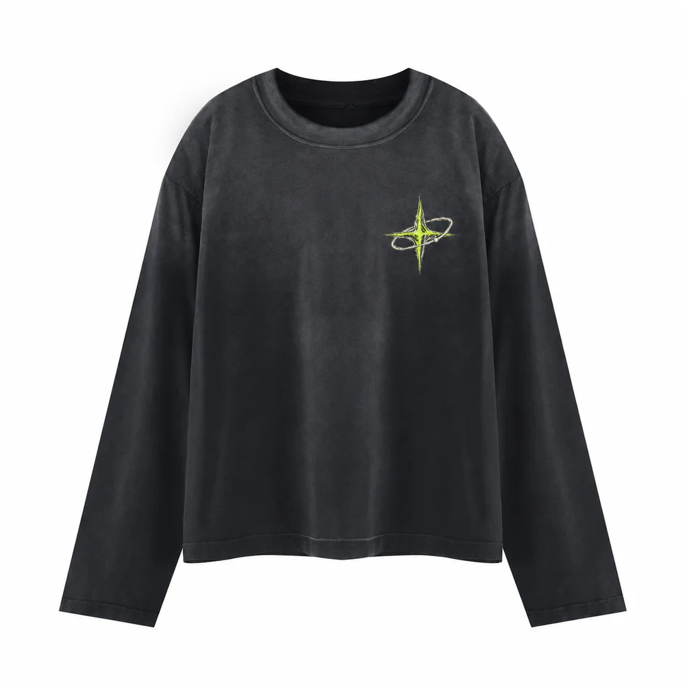 Washed relaxed crew-neck long-sleeve tee · Private signal · Front