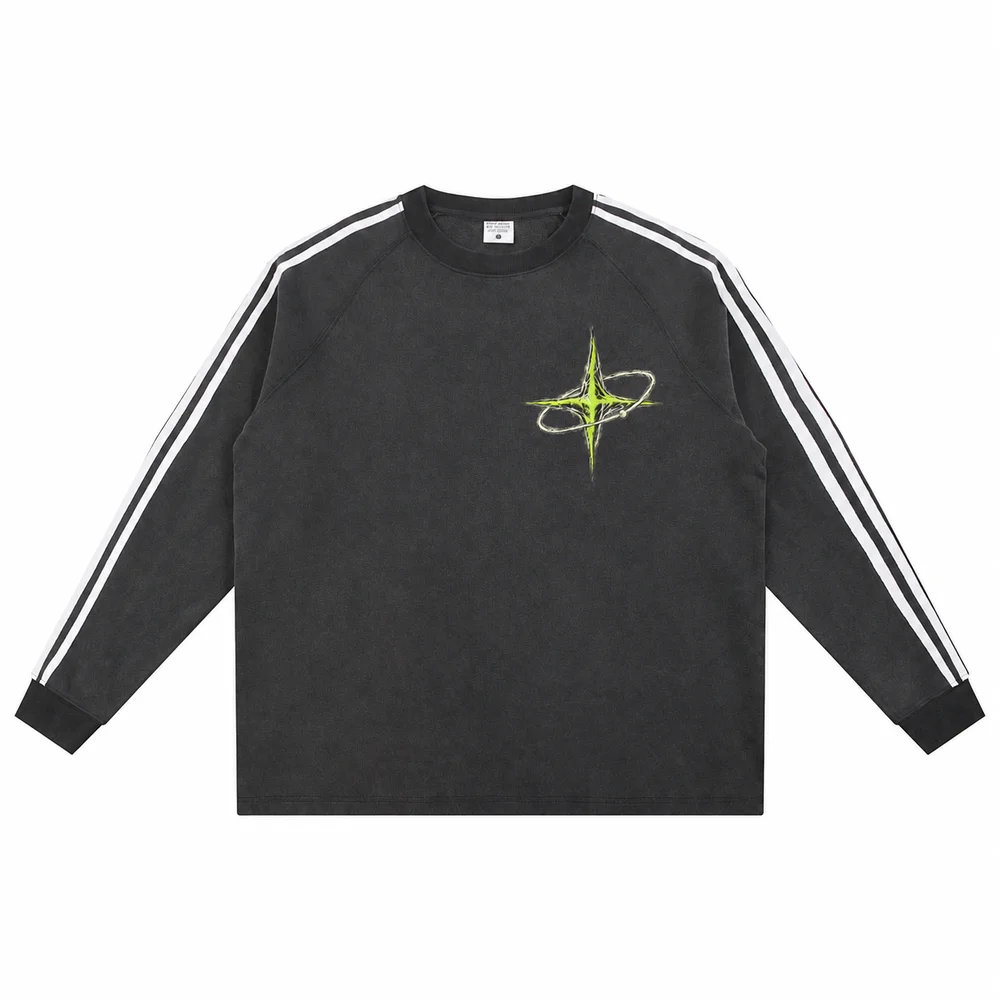 Washed stripe-sleeve tee · Private signal · Front