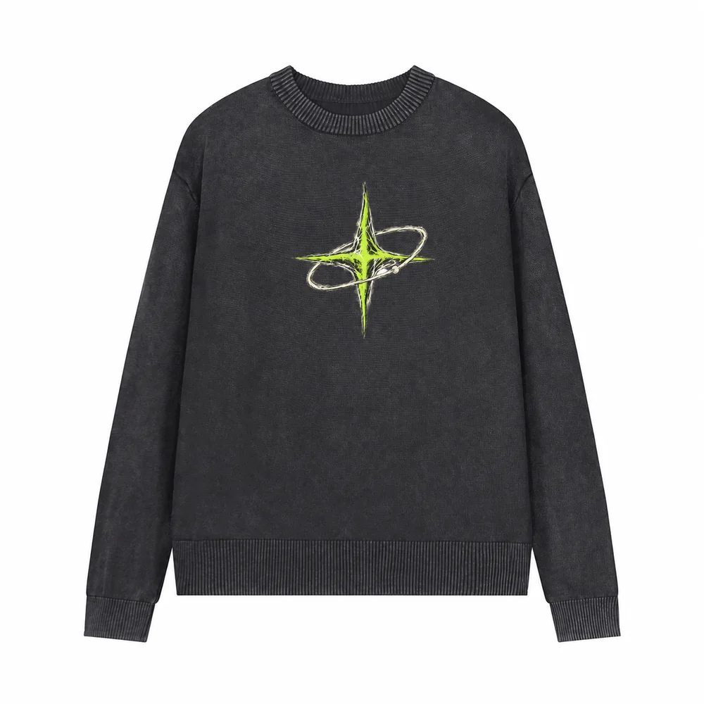 Washed crew-neck knit pullover · Private signal · Front
