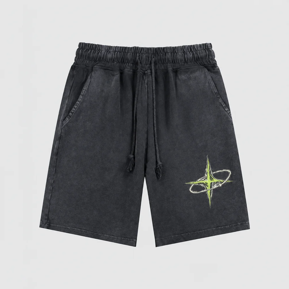 Snow-wash relaxed drawstring shorts · Private signal · Front