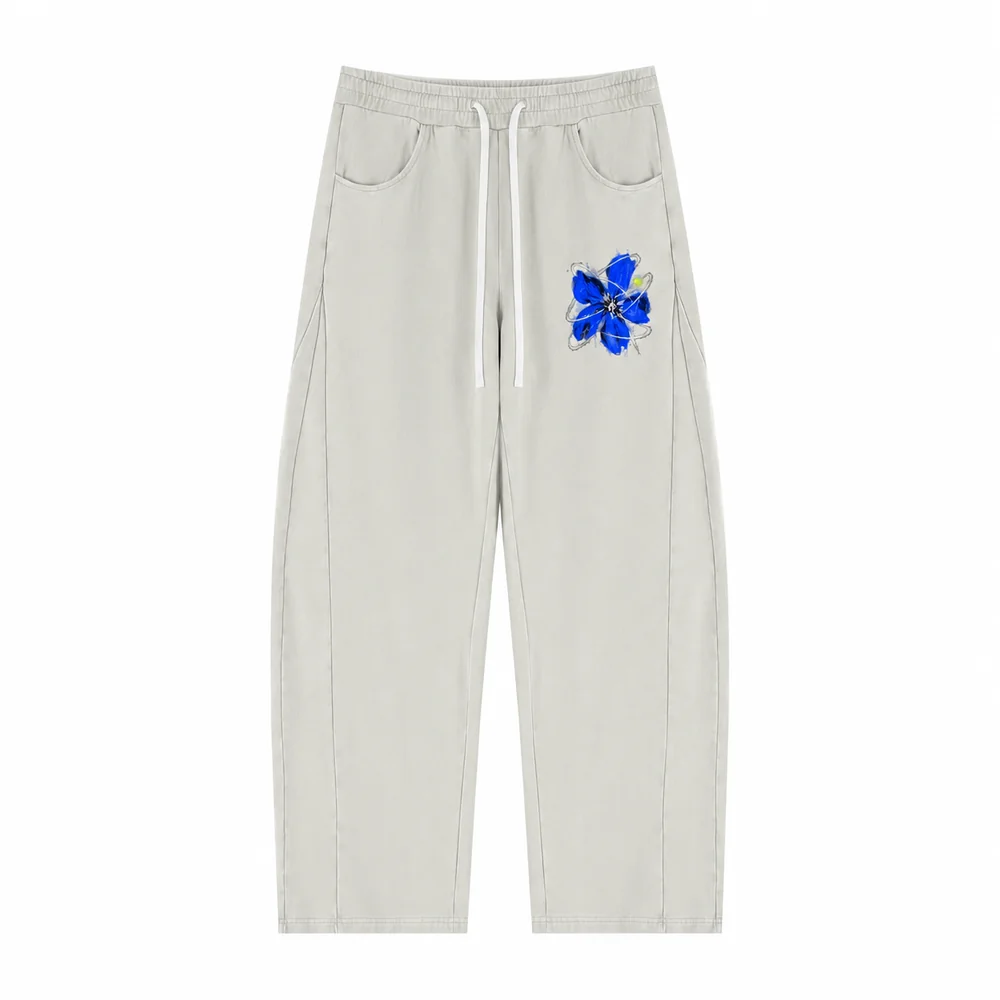 Washed curved-leg drawstring trousers · A feeling worth keeping · Front