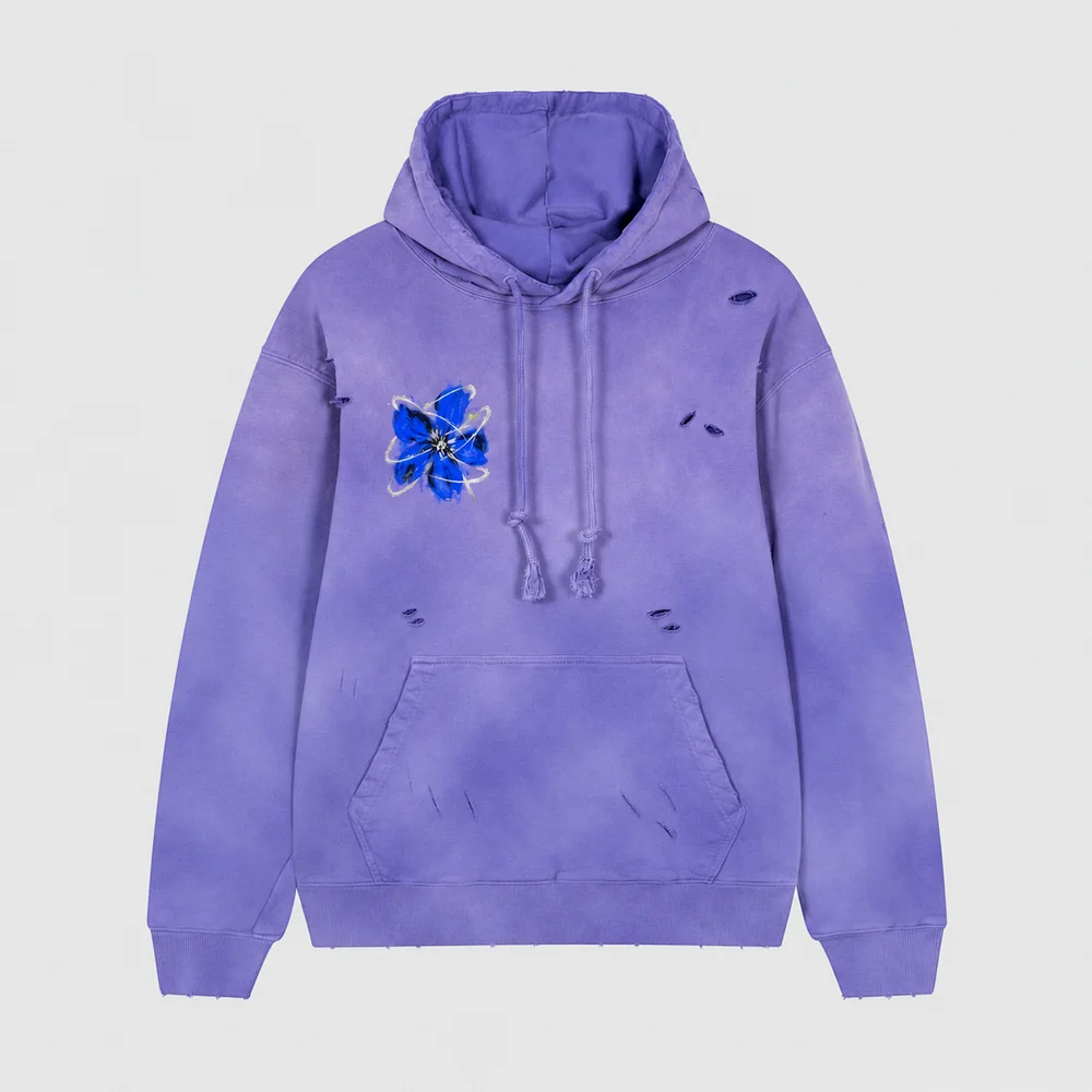 Distressed washed pullover hoodie · A feeling worth keeping · Front