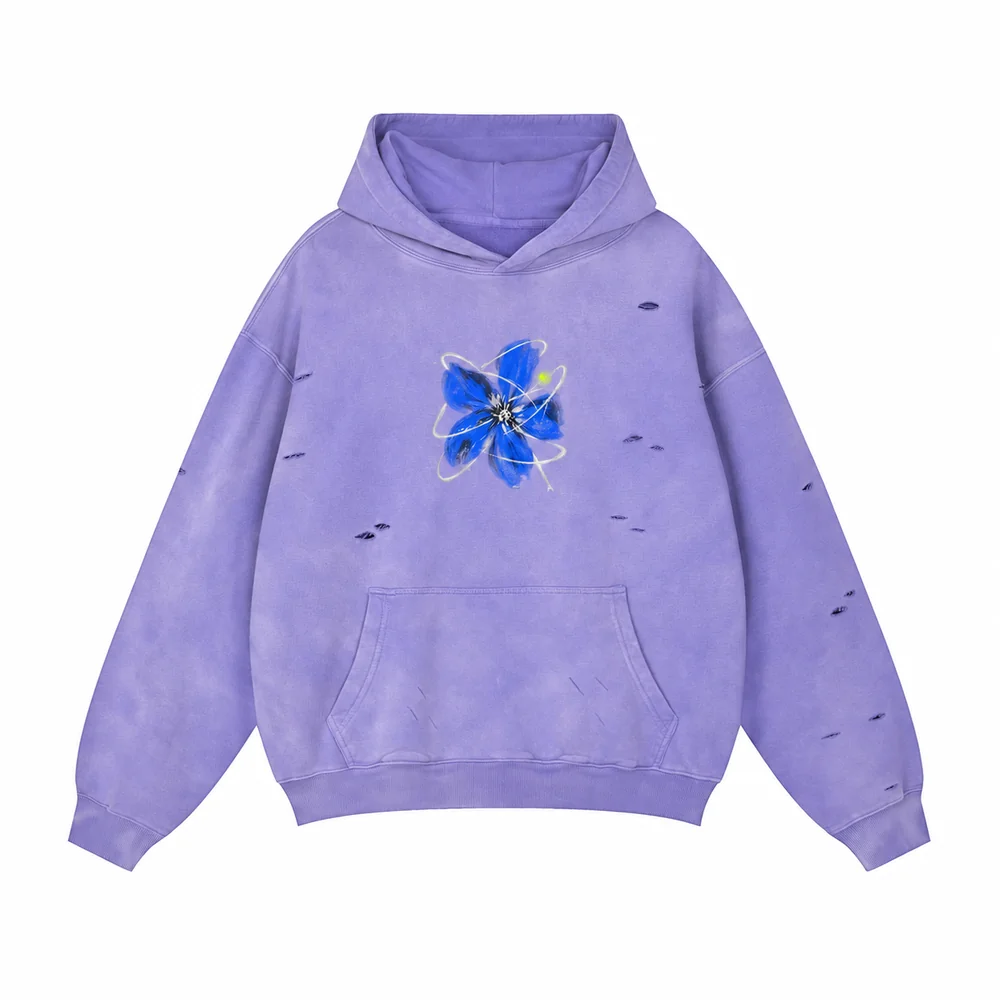 Distressed washed pullover hoodie · A feeling worth keeping · Front