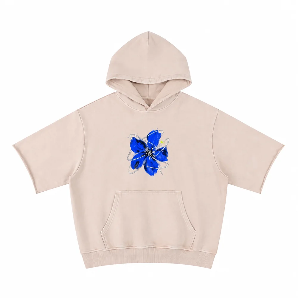 Washed short-sleeve pullover hoodie · A feeling worth keeping · Front