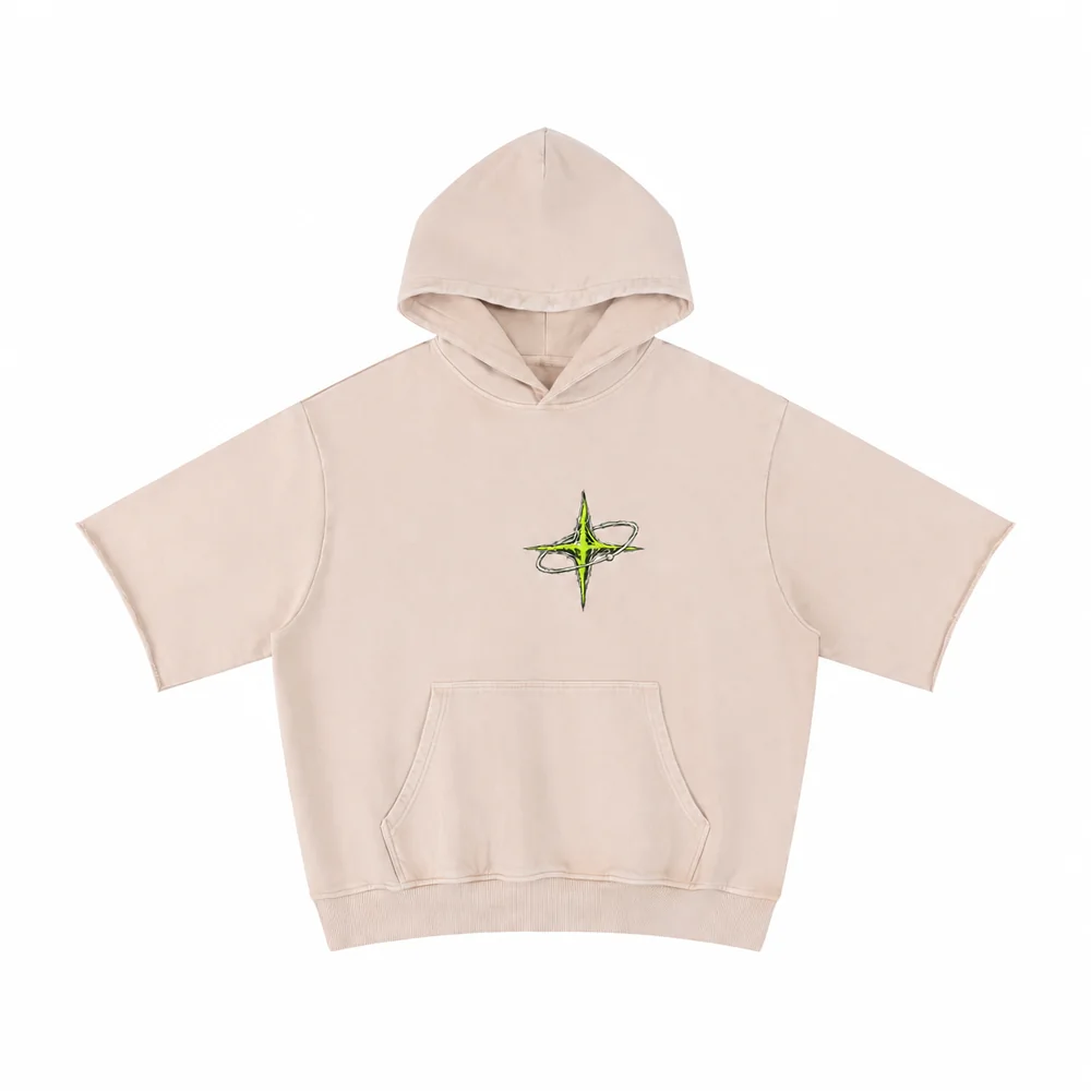 Washed short-sleeve pullover hoodie · Private signal · Front