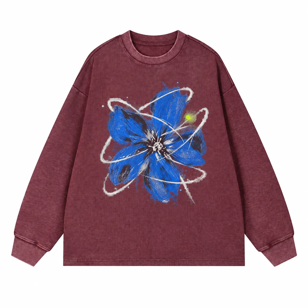 Washed waffle long-sleeve tee · A feeling worth keeping · Front