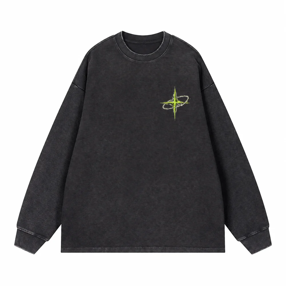 Washed waffle long-sleeve tee · Private signal · Front