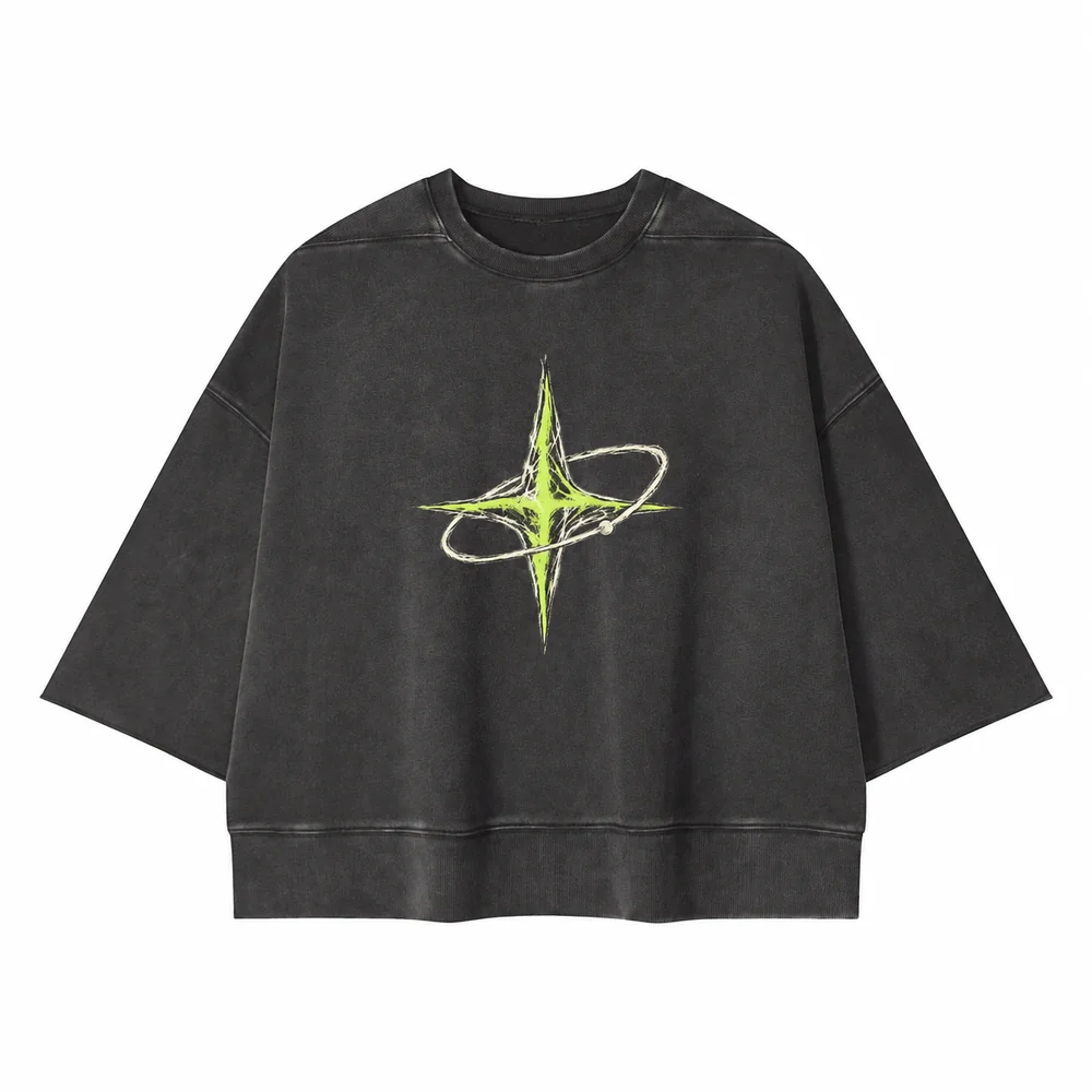 Washed panelled cropped tee · Private signal · Front